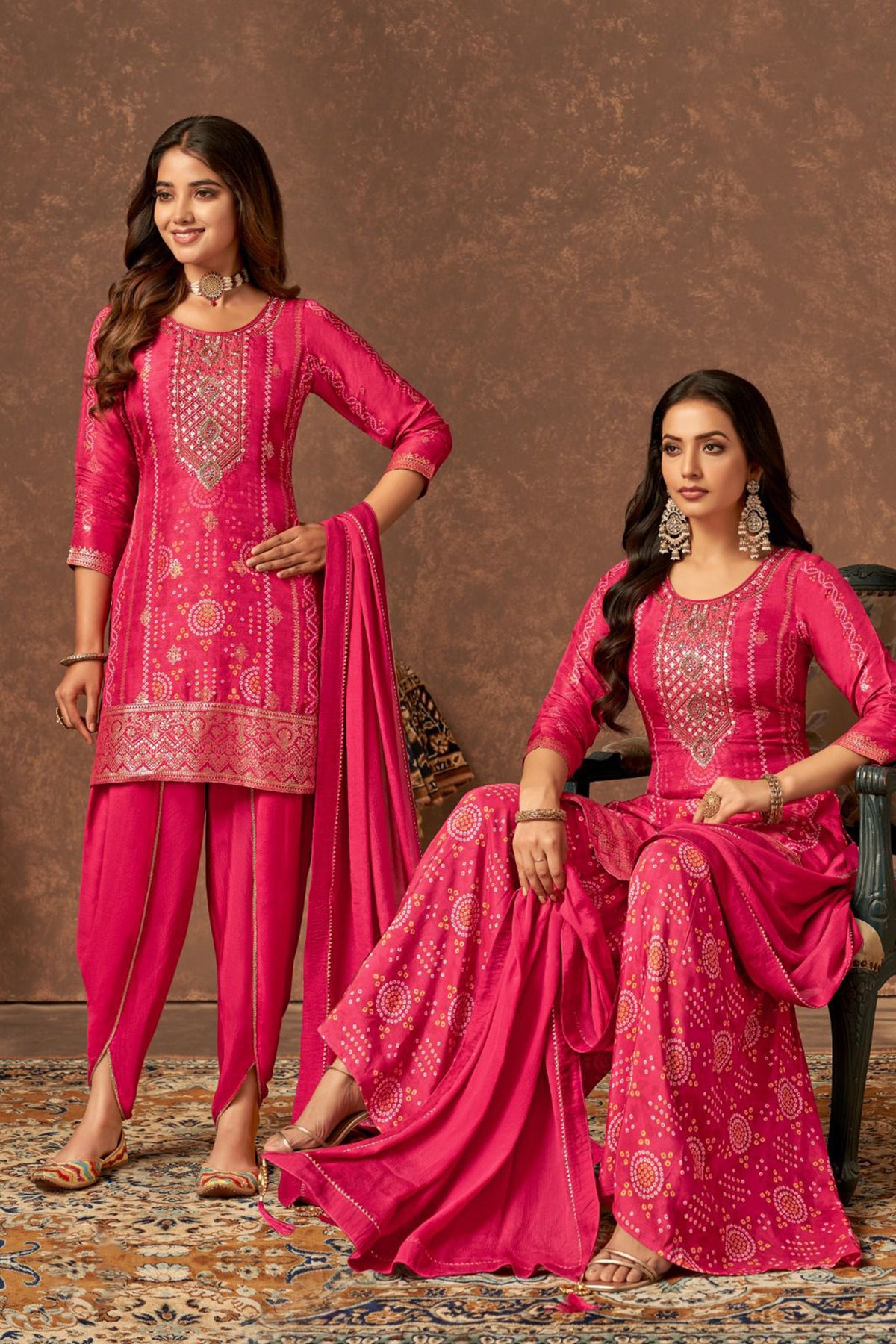 Pink Ethnic Straight Dress with Dual Bottom Styling Options